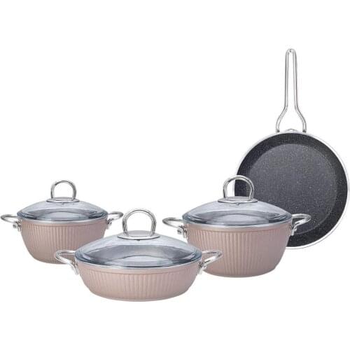 Emsan Line 7 Piece Granite Cookware Set Rosegold-20 cm 3,14 lt Deep Cooker 24 cm 4,5 lt Deep Cooker 26 cm 3,5 lt Pilav Pan 26 cm