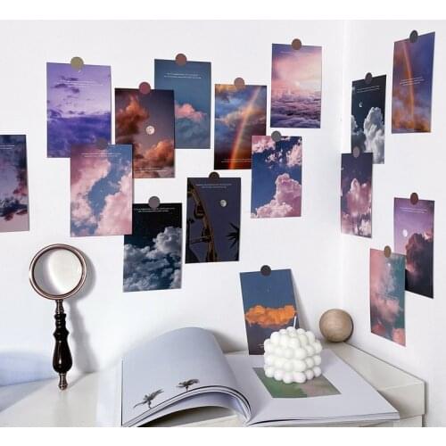 Ins Twilight Clouds Postcard Fantastic Sky Rainbow Decorative Cards Poster Home Decor Diy Background Wall Sticker 15 Sheets
