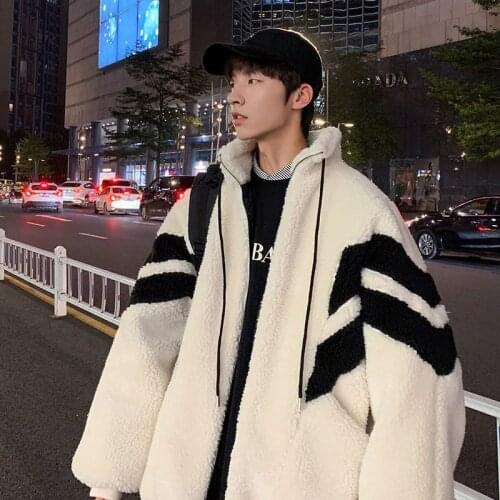 Short padded jacket for men women Korean trend loose thick lamb wool stitching padded coats winter couple thicken high street