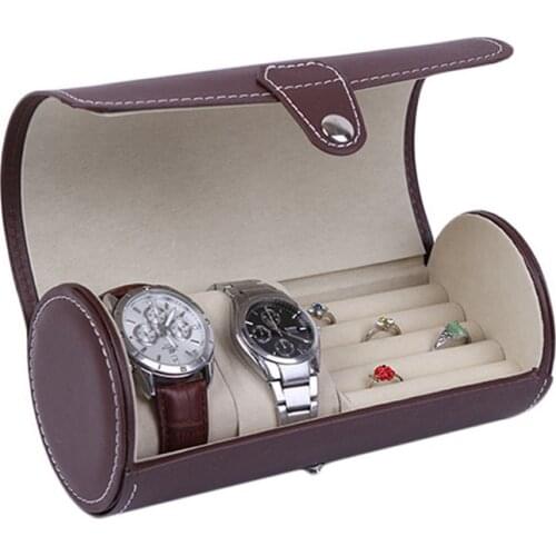 2017 Mordoa Creative 3 Cylinder Watches Boxes, Portable Brown/Black Jewelry Boxes Two Watches + Rings Earrings Receive a Case