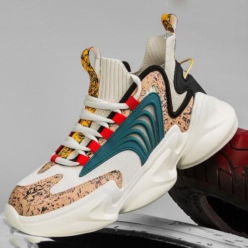 Men sneaker shoes high top casual cool sports fashion outdoor jogging elastic thick sole vulcanized mesh classic shoes