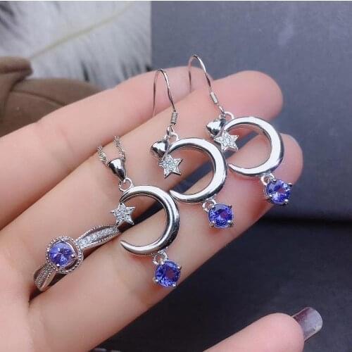 The Best engagement Gift Tanzanite Jewelry set 925 sterling silver 1pc Ring,1pc Pendant,2pcs Earring