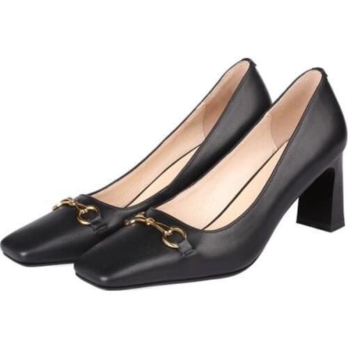 BLXQPYT Zapatos De Fashion Women Mujer Geunine Cow Leather Lower Heels 6CM Sexy Pointed Toe Party Ladies Dress Shoes Pumps 772