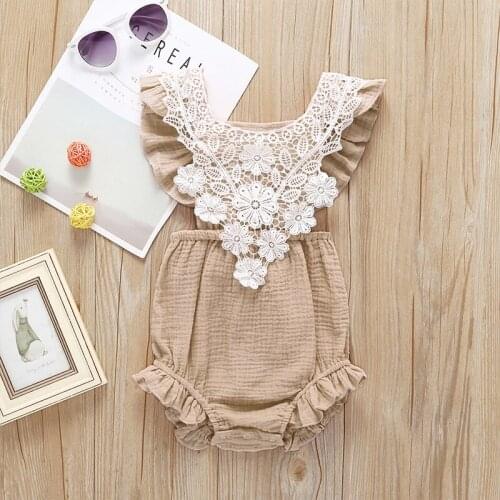 Fashion Summer Newborn Baby Girl Sleeveless Bodysuit Lace Solid Color 0-24M Toddler Infant Jumpsuit for Girls Baby Clothing