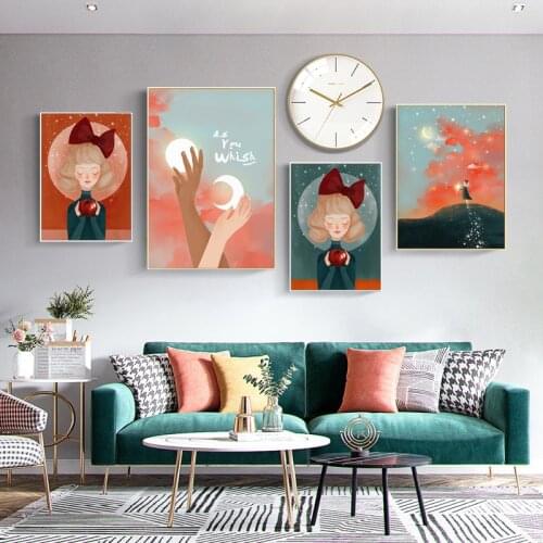 Cartoons Valentines Day Beautiful Girl Wishing Canvas Painting Print Poster Picture Wall Living Room Dining Room Nordic Decor