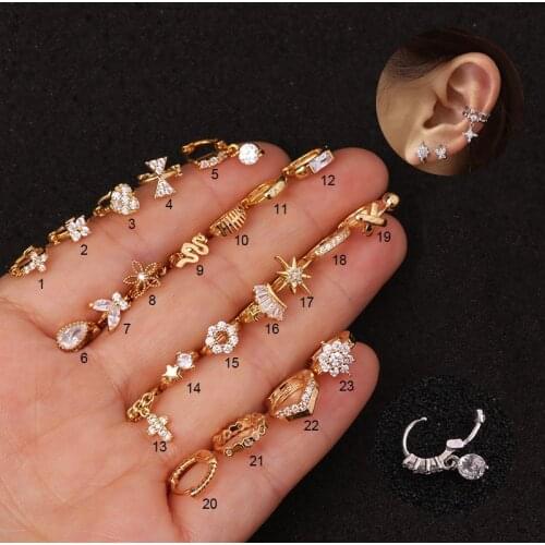 1PC Ladies Crystal Hoop Cartilage Earring Helix Tragus Daith Conch Rook Snug Ear Piercing Jewelry