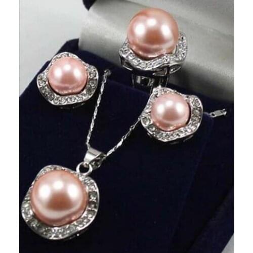 Wholesale Women Jewelry Set Gift Pendant+Earring+Ring Zircon Opal Freshwater Pearl Jade