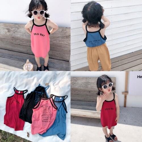 2 3 4 5 6 Years Toddler Girls T-shirts Casual Letter Suspender Dress Kids Clothing Summer Baby Girl Dress 2020 Child Girl Dress