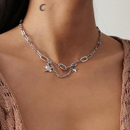 Fashion Crystal Star Choker Necklace for Women Trendy Clavicle Chain Necklace Party Wedding Jewelry Accessories