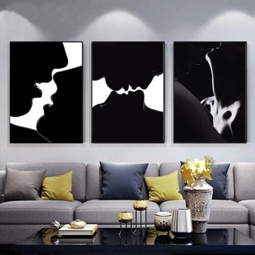 Young Couple in Love Kiss Modern Portrait Posters and Prints Canvas Painting Wall Art Picture for Living Room Home Decor Cuadros