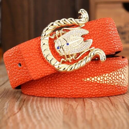 2020 new men belt luxury high quality hot designer for women genuine leather ceinture rhinestone gold buckle orange dragon 105cm