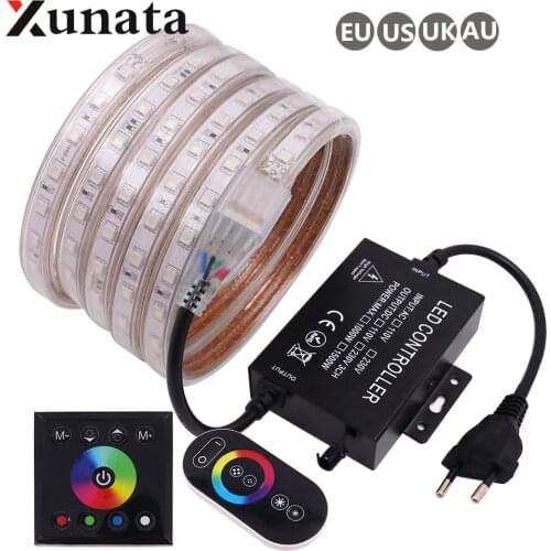 5050 RGB led strip Waterproof 60leds/m RGB Lighting with Touch Reomte 220V EU UK AU 110V US