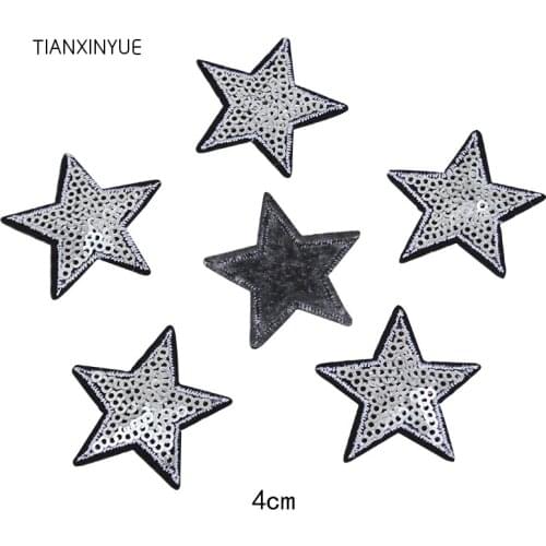 TIANXINYUE 20 pcs silvery Star patch Embroidered Badges Iron On Patches For Clothing Motif Applique Sticker For Clothes