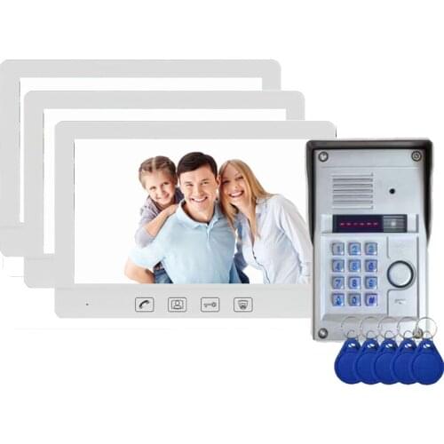 ZHUDELE 10.1" 3 Monitors RFID Password Video Door Phone Intercom Doorbell With IR Camera 700 TV Line Support One-way CCTV Camera