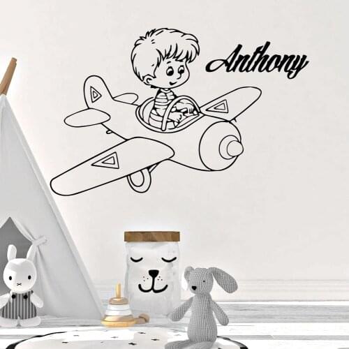 Custom Name Aviator Wall Stickers Vinyl Decor For Childrens Room Kids Room Decoration Wall Decals adesivo de parede