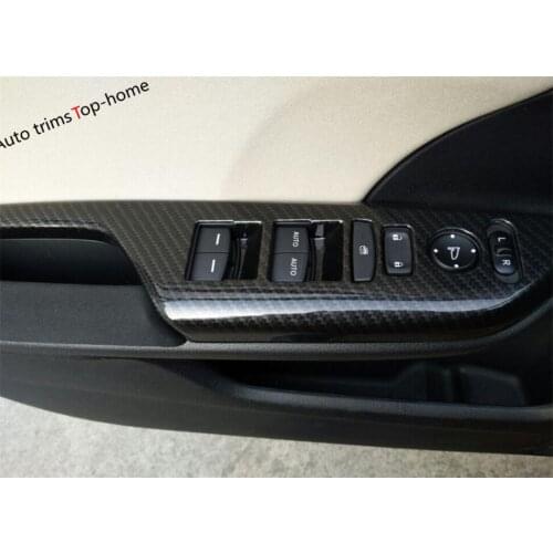 Yimaautotrims Matte / Red / Carbon Fiber Look Interior For Honda Civic 2016 - 2020 Door Window Lift Button Panel Cover Trim