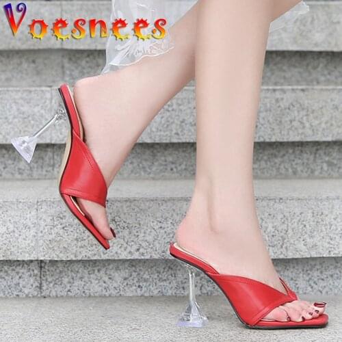 Voesnees New Women Shoes Tidal Current Slippers Fashion Summer Flip-Flops High Heel Sandals Sexy Cross Vamp Peep Toe High-Heeled