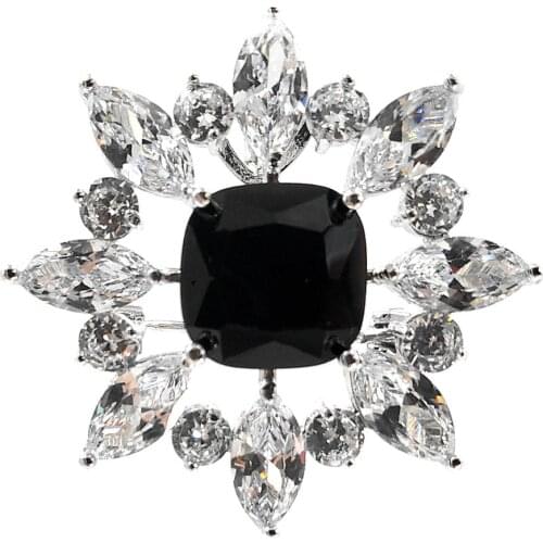 Wonderful Opens Marquise Shaped CZ Cluster Black Stone Art Deco Brooches Pins for Women Headband Fur Business Suit Dinner Dress