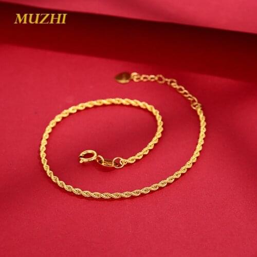 MUZHI Real 100% 18K Gold Twisted Chain Bracelet Au750 Adjustable Length Hemp Rope Chain Simple Style Fine Jewelry for Woman