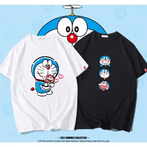 Harajuku Short-Sleeved Womens T-Shirt Kawaii Sweet Top Summer Japanese Doraemones Cartoon Printing All-Match Female Clothing