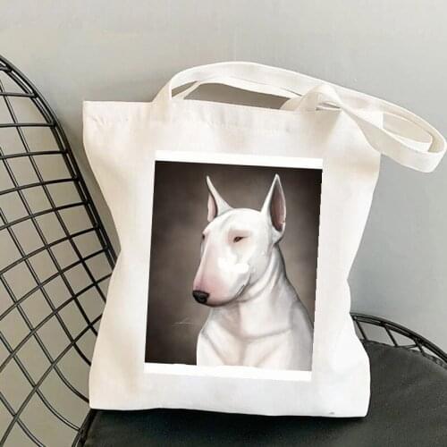 2021 Shopper Bull Terrier dog Tote Bag Painted women Harajuku shopper handbag girl Shoulder shopping bag Lady Canvas Bag