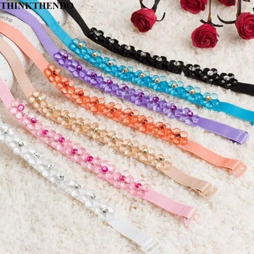 Women Bra Strap Flower Rhinestone Decoration Invisible Elastic Shoulder Straps for Bridal Wedding Party