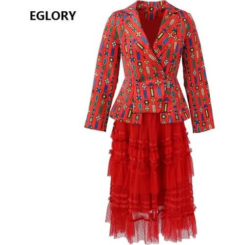 New Korean Fashion Clothing Sets 2020 Autumn Winter Blazer Suit Women Diamond Print Blazer Coat+Black Red Lace Skirt Sets Ladies