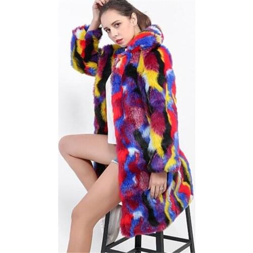 Mid-Length Fur Coat Women 2020 Winter Fashion New Faux Fur Hip-Hop Style Warm Color Rabbit Fur Coat Trend 104