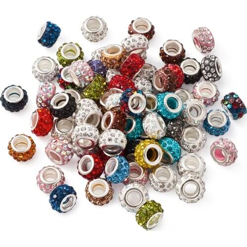 100pcs Large Hole Beads Polymer Clay Rhinestone European Beads Spacer Charms Rondelle Bead Fit Women Bracelet DIY Jewelry Making
