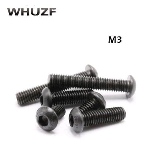 100pcs M3 yuan cup Half round pan head black grade 10.9 carbon Steel Hex Socket Head Cap Screw