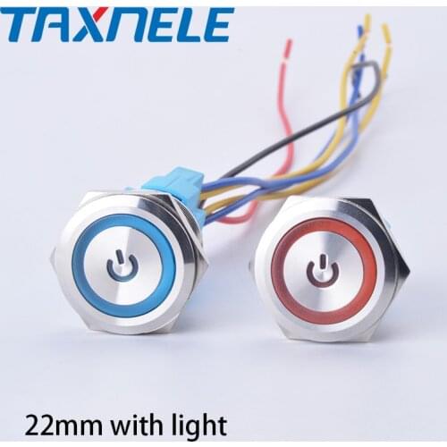 22mm Waterproof Metal Push Button Switch Self Latching Self Momentary Annular Power Symbol with Lamp