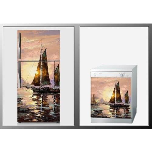 3D Fridge Sticker Sailing Painting Refrigerator Dishwasher Door Cover Kitchen Home Decoration Accessories 3d Wall Stickers