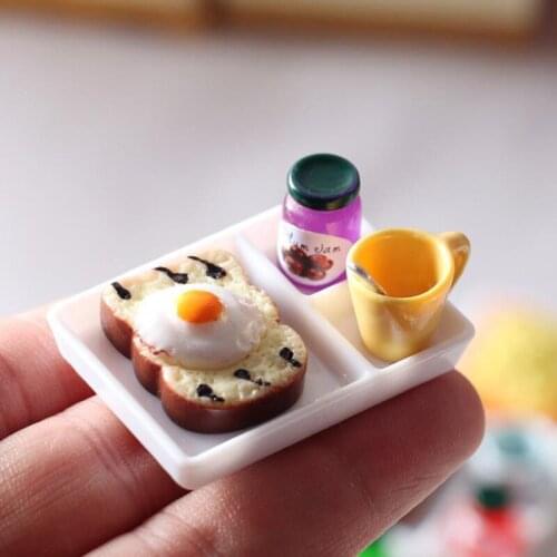 5pcs Dollhouse Bread Jam Dinner Plate Cup Spoon For Kitchen Accessoreis Doll House Play Kitchen Accessories