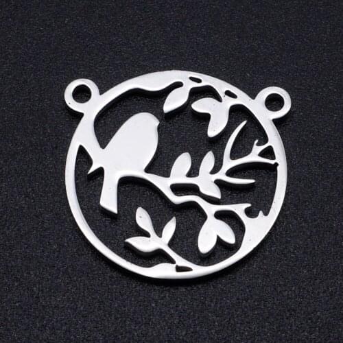 5pcs/lot Stainless Steel Flower Bird Connector Charm Pendant Wholesale Never Tarnish Connector Bracelet Making Charms