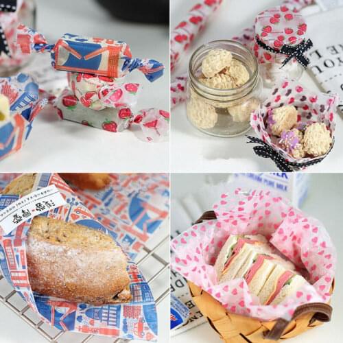 50pcs Disposable Food Wrapping Wax Paper Grade Grease Paper Food Wrappers Hambur Sandwich Bread Candy Wrap Paper Oilpaper