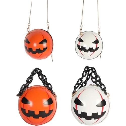 63HC Round Shape Clutch Bag PU Leather Pumpkin Shoulder Bags for Women Halloween Crossbody Purses Devil Messenger Bag
