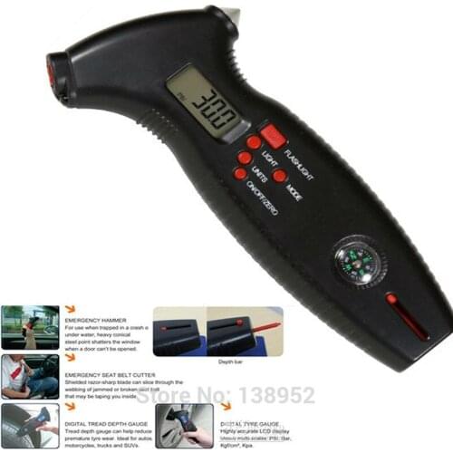 8 in 1 automotive Digital Tyre Gauges Tire Pressure Gauge tire depth gauge first aid rescue T&E tools