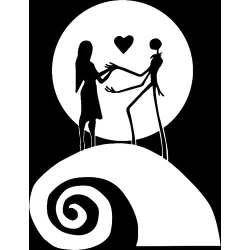 Car Stickers Jack and Sally Moon Nightmare Fashion Car Stickers Black/silver 13cm By 17cm