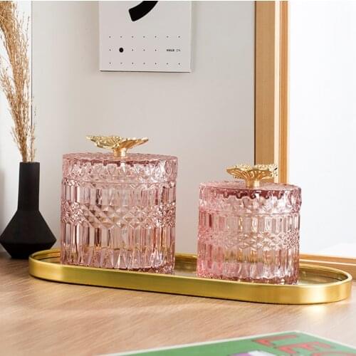 European Style Butterfly Glass Jar Candy Jar Household Jewelry Cotton Swab Box Jewelry Storage Jar Desktop Decoration Ornaments