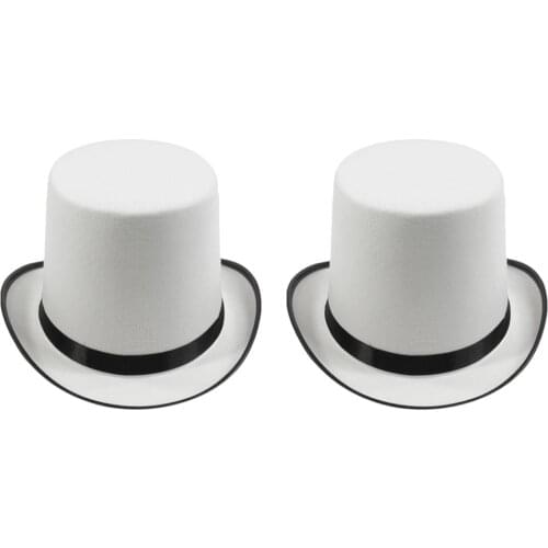 2PCS White Magician Top Hat Party Cap Men Womens Fancy Dress Costume Accessory Jazz Trilby Cap Party Formal Top Hat Party Props