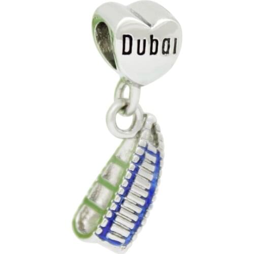 Heart Shaped Blue Dubai Sailing Building Pendant Original Brand Design DIY Jewelry Amulet Fit Pandora Bracelet Necklace