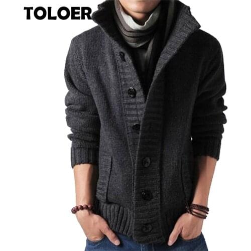 Brand Knitted Sweater Men V-Neck Solid Thick Knitting Mens Sweaters Cardigan Male 2021 Autumn Fashion Casual Lapel Button Tops