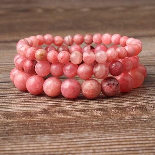 Lingxiang 6/8/10/12mm add colors Rhodochrosite bracelet is suitable for men and women to wear elastic string beaded jewelry