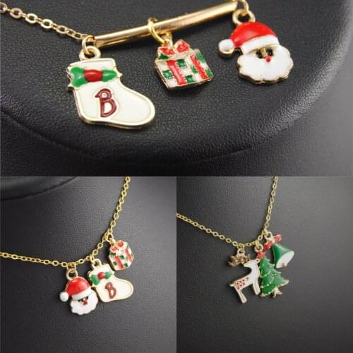 1pc Festival Gift Gold Color Long Chain Necklace Christmas Tree Deer Pendant Necklaces For Women Jewelry Accessories