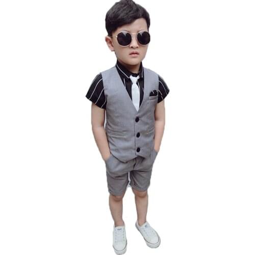 Children Flomal vest set summer Flower boy vest Pant Shorts 2pcs outfits Kids host Piano Party Wedding performance dress Costume