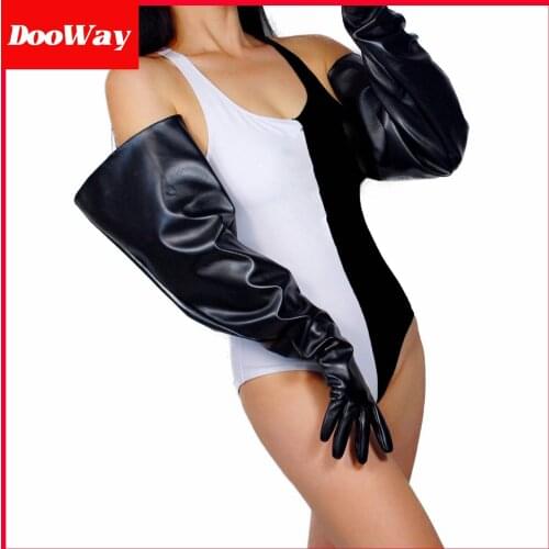DooWay TECH Touchscreen Long Gloves Unisex Black Faux Leather 70cm 27-inch Wide Balloon Puff Sleeves Large Oversize