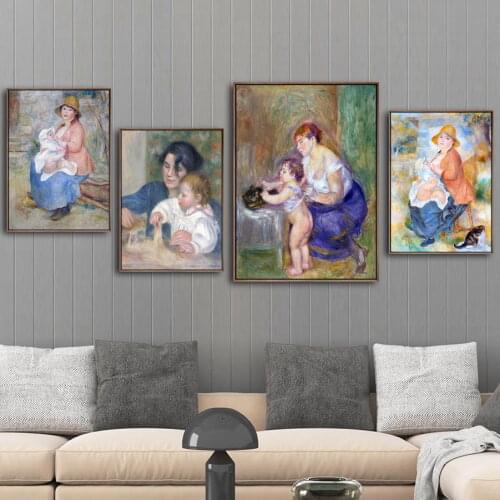 Home Decoration Print Canvas Art Wall Pictures Poster Canvas Printings Paintings French Pierre-Auguste Renoi Mother and son