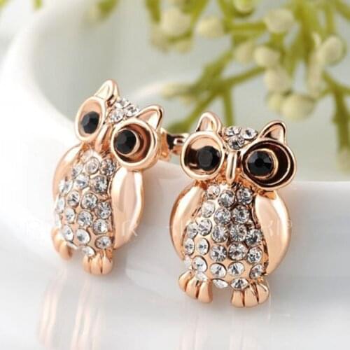 GorGor Clip Earrings Women Alloy Material Pattern Owl Rose Gold Plate Mosaic Crystal Individuality Exquisite Jewelry 2020422275b