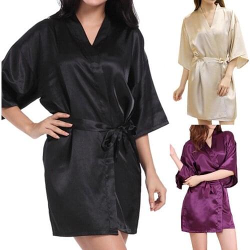 Women Soft Bathrobe Sexy Short Imitation Silk Women Adjustable Waistband Sleepwear Pajamas Bathrobe for Daily Wear Wedding Party
