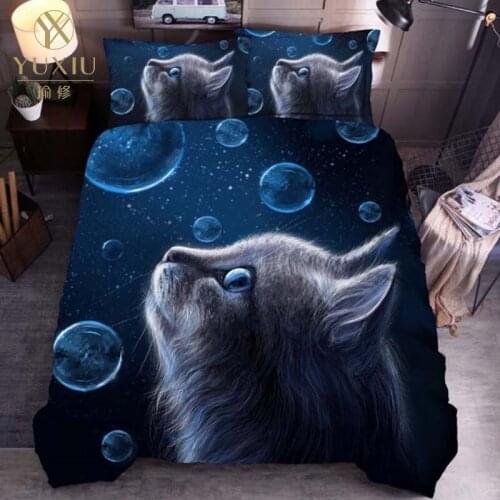 YuXiu Classic 3D Duvet Cover Sets Bed Linen Black Cat Animal Linens Quilt Covers Bedding Set 3Pcs Twin Full Queen King Single